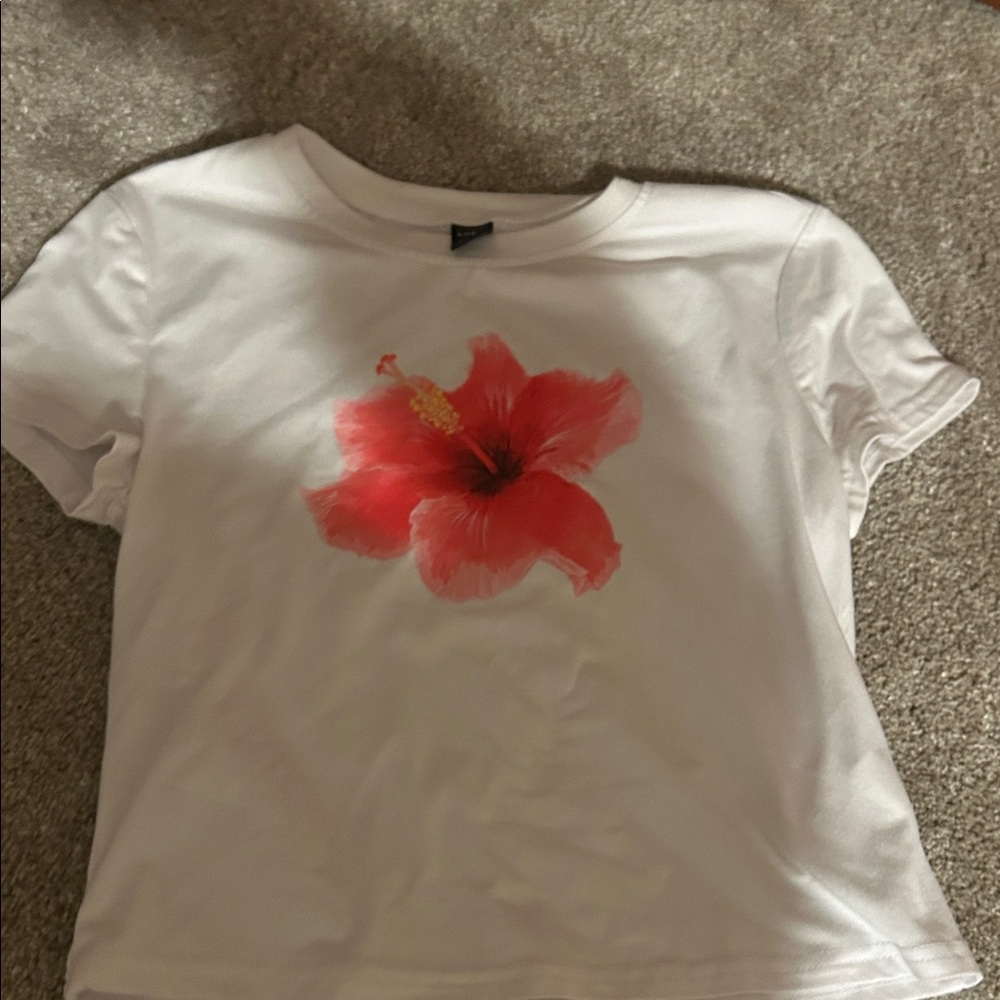 Kids White Shirt with Red Flower Print
